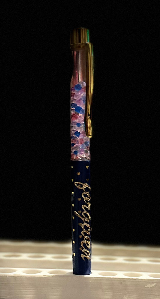 Snow Globe Pen Solid Color with Tiny Gold Hearts